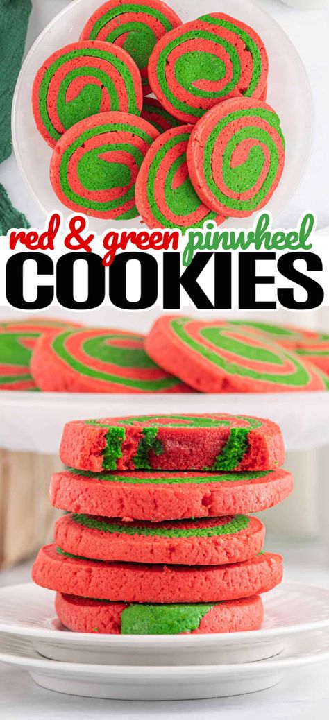 Green Finger Foods, Christmas Butter, Dessert Christmas, Peanut Butter Blossom Cookies, Pinwheel Cookies, Peanut Butter Blossoms, Cookie Desserts, Green And Red, Butter Cookies