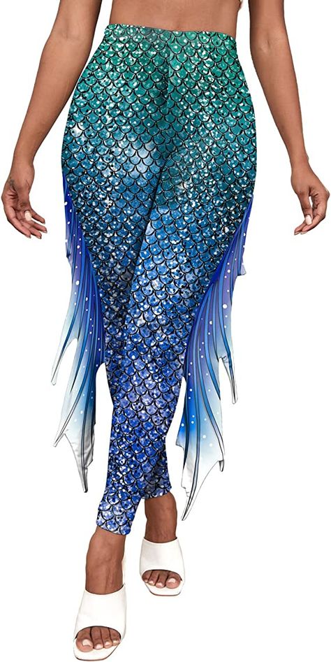 Mermaid Tights, Halloween Dance Party, Mermaid Pants, Costume Carnaval, Mermaid Leggings, Underwater Theme, Printed Yoga Leggings, Mermaid Print, Mermaid Costume