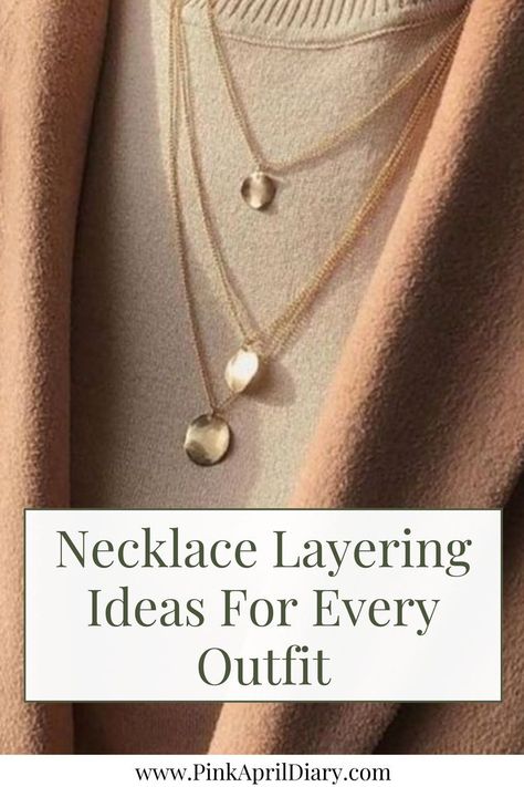 Discover how to layer necklaces for every outfit with my latest chic necklace layering tips blog post. From how to layer three necklaces to how to layer choker necklaces, these necklace layering ideas will help you elevate your accessory game and add a touch of sophistication to any outfit. Click the link to read more today! Gorjana Necklace Layering, How To Style Multiple Necklaces, Necklace Over Turtleneck, Layered Necklace Ideas, Layering Necklaces Mixed Metals, How To Wear Necklaces, How To Layer Jewelry, How To Stack Necklaces, Layered Jewelry Aesthetic