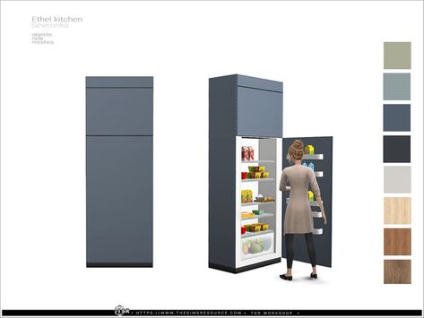 Sims 4 Functional Appliances, Sims 4 Fridge Cc, Sims 4 Jobs, Modern Kitchen Furniture, Sims 4 Kitchen, Sims 4 Tsr, Cc Sims4, Kitchen Fridges, Lamps Kitchen