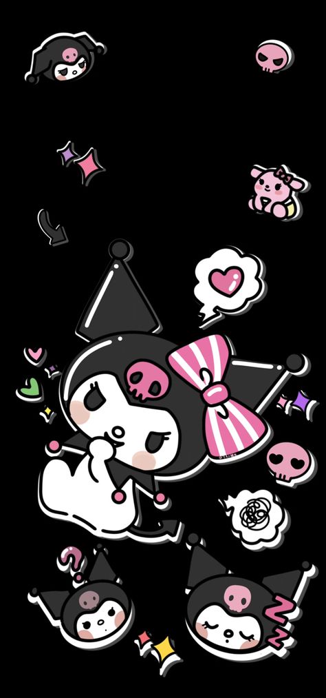 Kuromi Wallpaper Black, Kuromi Aesthetic Wallpaper, Walpaper Hello Kitty, Iphone Wallpaper Kawaii, Emo Wallpaper, Hello Kitty Backgrounds, Soft Wallpaper, Sanrio Wallpaper, Pink Hello Kitty