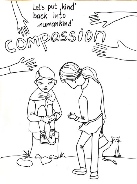 Compassion Poster Ideas, Compassion Drawing, Generosity Art, Aesthetic Assignment, Aesthetic Assignment Ideas, Assignment Ideas, Art Writing, Easy Doodle, Kindergarten Learning Activities