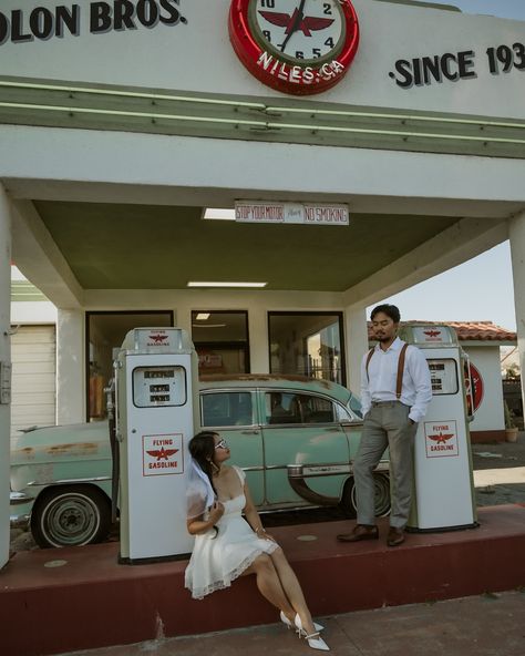 When I say I was excited when I found this vintage gas station, I meaaaan it. This was such a fun engagement shoot. I just love how diverse the Bay Area is. It has it all. Gas Station Photoshoot, Wedding Photography Shot List, Vintage Gas Station, Rooftop Photoshoot, Photoshoot Couple, Couple Engagement Pictures, Shot List, Couple Photoshoot Poses, The Bay Area