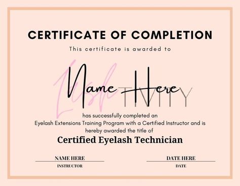 Eyelash Training, Hair Training, Lash Extension Training, Eyelash Extension Training, Extension Training, Training Certificate, Eyelash Technician, Certificate Of Completion, Lash Extension