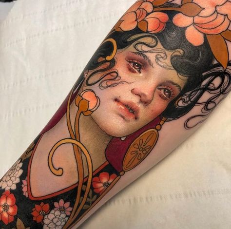 Hannah Flowers Tattoo, Hannah Flowers, Hannah Tattoo, Nouveau Tattoo, Cute Tats, Tattoo Flowers, New Tattoo Designs, Art Nouveau Illustration, Tasteful Tattoos