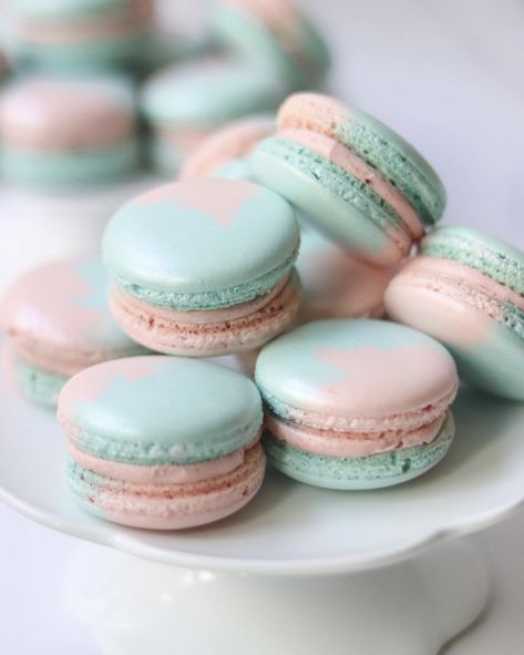 Pink Blue Macarons, Aesthetic Macarons, Easy Macaroons Recipe, Prop Reference, Blue Macarons, Pink Macarons, Macaron Flavors, Macaron Cookies, French Macaron