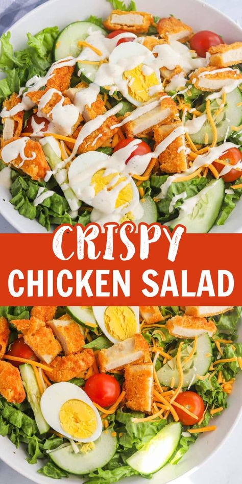 Red Robin Crispy Chicken Salad Recipe, Chicken Tossed Salad Recipe, Salad With Chicken Tenders, Chicken Tender Salad Recipes, Side Dishes For Chicken Tenders, Salad With Chicken Recipes, Easy Salads For Lunch, Crispy Chicken Salad Recipe, Fried Chicken Salad Recipe