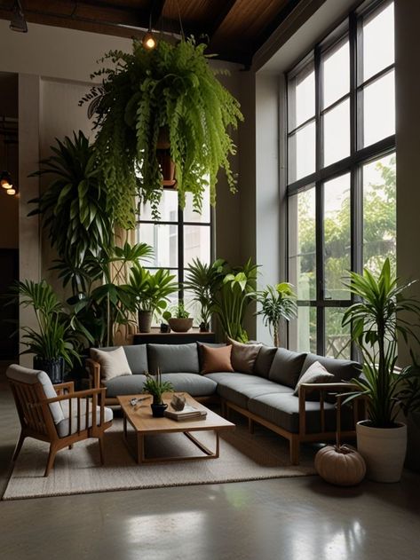 #HomeDecor #IndoorPlants #ModernLiving #NatureInspired #HomeLobby #GreenDesign #PlantDecor #LivingRoomIdeas Masculine Plants Decor, Hotel Plants Lobby, Living Room With Greenery, Homes With Plants, Jungle Living Room, Indoor Plant Decor Ideas, Hotel Plants, Modern Setup, Plant Placement