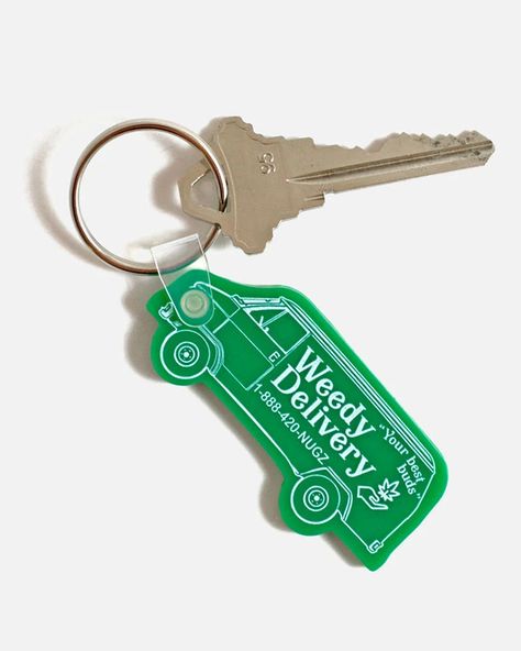 Weedy Delivery Van Keychain – Strange Ways Creative Department, Delivery Van, White Screen, Green Details, Cute Emoji Wallpaper, Artist Gifts, Emoji Wallpaper, Prop Design, Screen Printing Designs