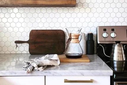 Alternatives to White Subway Tile | Tasting Table Backsplash Alternatives, Cottage Kitchen Design, Farmhouse Backsplash, White Subway Tile Backsplash, Hex Tile, Herringbone Backsplash, White Subway Tiles, Tile Kitchen, White Subway Tile