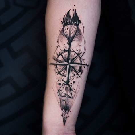 Compass Tattoos For Men, Traditional Compass Tattoo, Arrow Compass Tattoo, Compass Tattoo Men, Compass Tattoos, Compass Drawing, Adventure Tattoo, Arrow Tattoo, 3d Tattoos