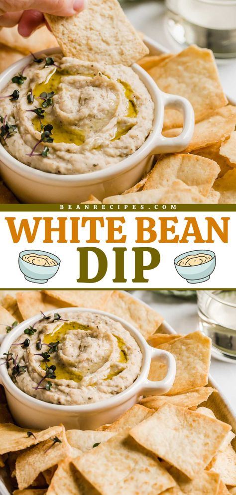 Need a game day appetizer? Here's a bean dip recipe for your tailgating party! This easy white bean dip with Italian seasoning is creamy and delicious. Plus, this football food idea is healthy! Bean Dips Recipes, White Bean Buffalo Dip, Healthy Bean Dip Recipes, Mexican Bean Dip Recipes, Bean Dip Recipes Easy, Bean Appetizers, Thm Appetizers, Healthy Bean Dip, White Bean Dip Recipe