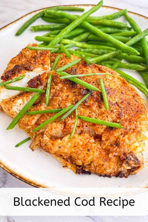 This 15-minute fish dinner is the perfect easy recipe for weeknight cooking or weekend family parties. Pin this easy recipe to your favorite board today! Blackened Cod, Grit Cakes, Cajun Sauce, Homemade Cajun Seasoning, Cod Recipe, Blackened Seasoning, Shrimp Sauce, Delicious Seafood Recipes, Easy Fish Recipes