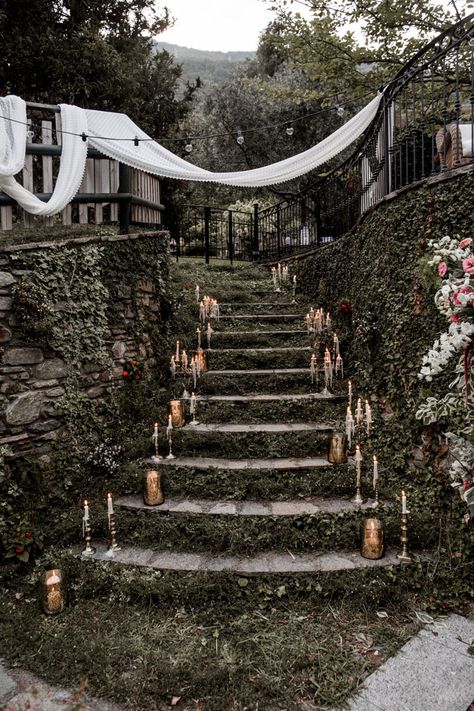 This dreamy reception entranceway features candlesticks + a garden feel | Image by Lilly Red Creative Wedding Goth, Gothic Wedding Theme, Witch Wedding, Baroque Wedding, Dark Wedding Theme, Halloween Themed Wedding, Medieval Aesthetic, Hippie Wedding, Goth Wedding