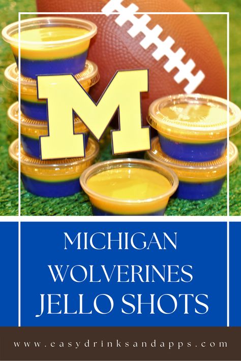 Blue And Yellow Jello Shots, Tailgate Jello Shots, Michigan Vs Michigan State Party, Msu Vs Michigan Party, Michigan Tailgate Food, Michigan Vs Everyone, Football Jello Shots, Tailgate Shots, Msu Vs Michigan