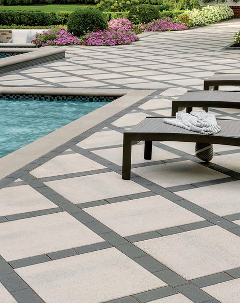 Techno Block Pavers, Techno Bloc Pavers, Backyard Floor, Pool Decking Concrete, Paver Stone Patio, Texas Backyard, Driveway Walkway, Parking Tiles, Pool Decking