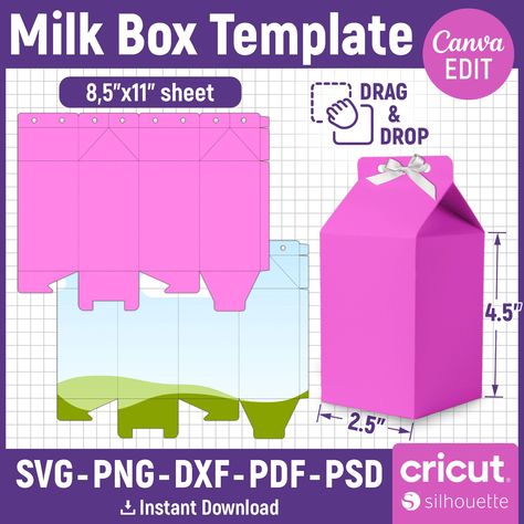 4.5" Milk Box Template, Milk Carton Box Template, Milk Favor Box Svg, Party Favor Box, Box Template, Gift Box Svg, DIY Box, Canva Editable by TemplateLandShopCo on Etsy Milk Box Template, Milk Carton Template, Box Template Printable, Milk Box, Milk Carton, Party Favor Boxes, Carton Box, Cricut Projects Vinyl, Box Template