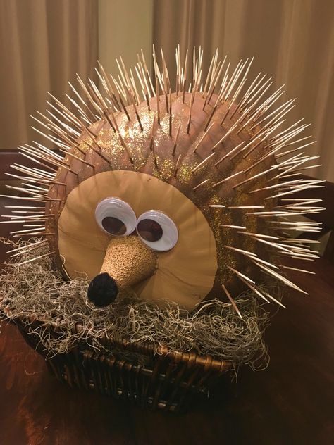 Pumpkin Contest Porcupine!  No carve decorating Contest  Winner! Used 300 toothpicks, styrofoam nose, paint, googly eyes. Porcupine Pumpkin Ideas, Styrofoam Pumpkin Decorating, Pumpkin Contest Winners No Carve, Pumpkin Contest No Carve, Porcupine Pumpkin Decorating, Pumpkin Contest Ideas No Carve Winners, Best Pumpkin Decorating Contest, Most Creative Pumpkin Decorating, Styrofoam Pumpkin Ideas