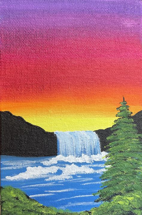 Aesthetic Art Acrylic Paintings, Sunsets Paintings, Easy Nature Paintings, Sunset Painting Easy, Sunset Painting Ideas, Canvas Landscape Painting, Sunset Paintings, Sunset Acrylic Painting, Canvas Painting Projects