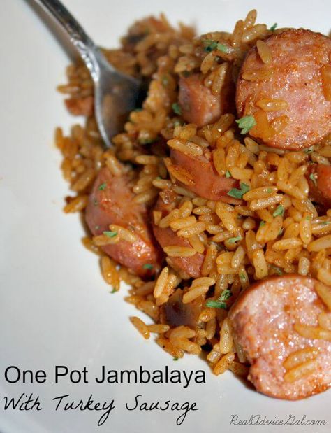 One Pot Jambalaya, Turkey Kielbasa Recipes, Turkey Sausage Recipe, Healthy Sausage Recipes, Easy Jambalaya, Turkey Sausage Recipes, Jambalaya Recipe Easy, Turkey Easy, Sausage And Rice