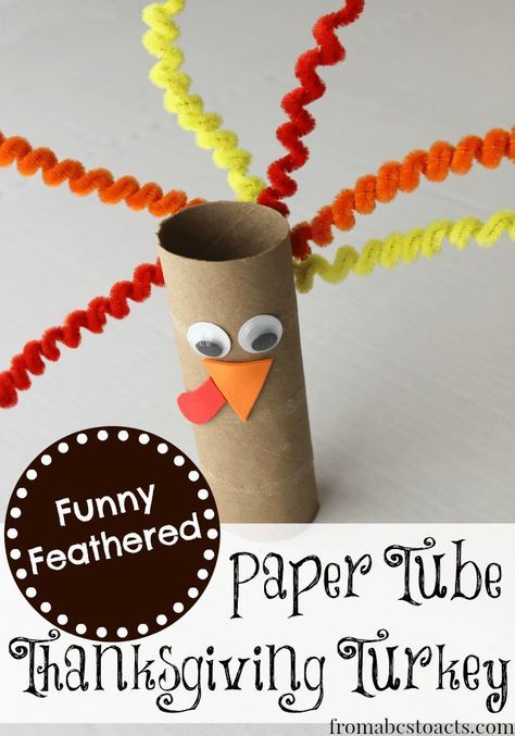 Funny Feathered Cardboard Tube Turkey - From ABCs to ACTs Fun Thanksgiving Crafts, November Crafts, Turkey Crafts, Thanksgiving Preschool, Turkey Craft, Thanksgiving Crafts For Kids, Crafts For Seniors, Thanksgiving Theme, Holiday Games