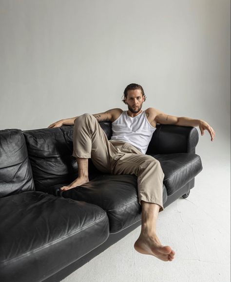 Men Chair Poses, Couch Poses Men, Reclining Pose Reference Male, Lying On Lap Pose, Relaxed Male Pose, Lounging On Couch Pose, Sitting Man Reference, Man Lounging Pose, Sitting On The Couch Pose