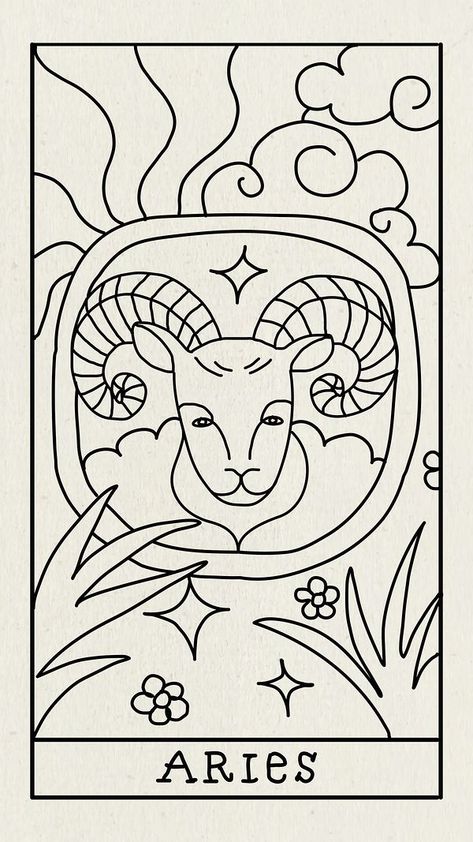 Aries animal zodiac mobile wallpaper, | Premium Vector Illustration - rawpixel Tarot Card Line Art, Aries Animal, Aries Wallpaper, Aries Tarot, Star Sign Art, Animal Zodiac, Aries Art, Vector Doodle, Zodiac Cards