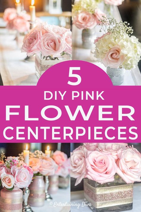 Fake Flower Centerpieces, Pink Flower Centerpieces, Simple Floral Centerpieces, Easy Floral Arrangements, Rose Gold Centerpiece, Diy Floral Centerpieces, Diy Vases, Fake Flower Arrangements, Gold Centerpieces