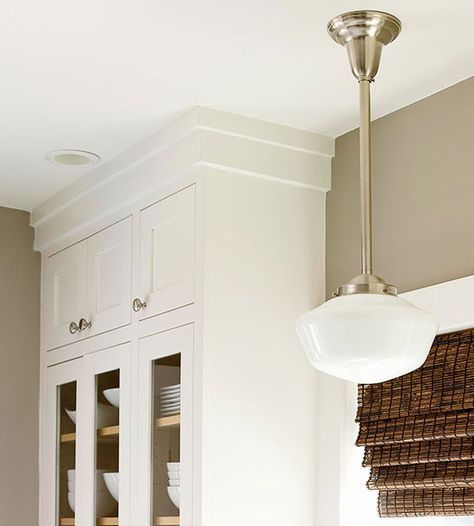 Kitchen Cabinets Trim, Kitchen Cabinet Molding, Ceiling Makeover, Crown Molding Kitchen, Kitchen Cabinet Crown Molding, Kitchen Soffit, Lighting Makeover, Cabinet Molding, Cabinet Trim