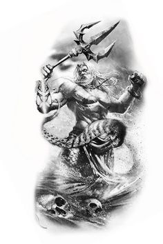 Zeus Poseidon Hades Tattoo, Poseidon Tattoo Stencil, Posiden Tattoo Design, Poseidon Tattoo Design, Poseidon Tattoos, Neptune Tattoo, Voll Arm-tattoos, Compass And Map Tattoo, Hades Tattoo