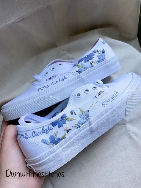 Embroidered Shoes Diy, Wedding Keds, Embroidery Shoes Diy, Wedding Vans, Embroidered Vans, Beaded Shoes, Flower Girl Shoes, Cinderella Shoes, Embroidery Shoes