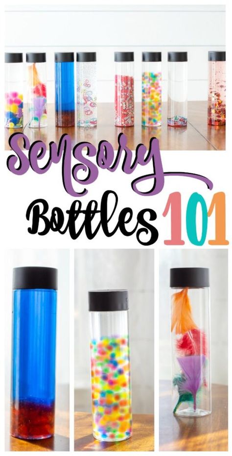 Sensory bottle 101! Learn what the benefits of sensory bottles are, how to make sensory bottles that are cheap and fun, and when and why to use them! Sensory Bottles Preschool, Sensory Jars, Calm Down Jar, Calm Down Bottle, Discovery Bottles, Sensory Bottle, Sensory Input, Sensory Ideas, Sensory Boards