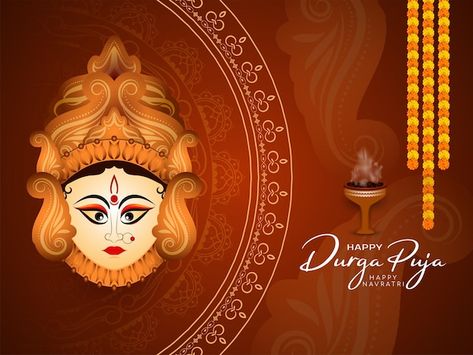 Free vector happy durga puja and happy n... | Free Vector #Freepik #freevector #durga-pooja #durga-face #navratri #navratri-poster Navratri Poster, Durga Face, Invitation Card Maker, Durga Pooja, Happy Durga Puja, Navratri Festival, Happy Navratri, Free Business Card Mockup, Durga Puja