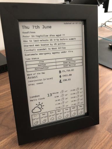 E-Ink Display for Daily News, Weather and More - Hackster.io Arduino Home Automation, Raspberry Projects, E Ink Display, Iot Projects, Tech Projects, Robotics Projects, Technology Projects, E Ink, Diy Tech