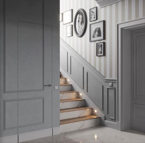 Stairs Wall Design, Staircase Wall Design, درابزين السلم, تحت الدرج, Stair Paneling, Staircase Interior Design, Stairs Design Interior, Minimalist Living Room Design, Modern Cupboard Design