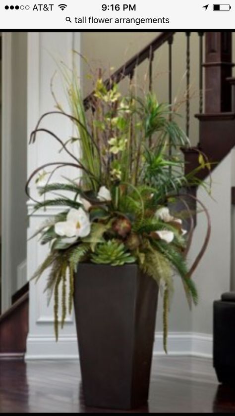 Love this! Floor Vase Arrangement, Artificial Silk Flower Arrangements, Tall Vase Decor, Tall Flower Arrangements, Silk Flower Centerpieces, Tall Floral Arrangements, Artificial Plants Decor, Large Flower Arrangements, Artificial Floral Arrangements