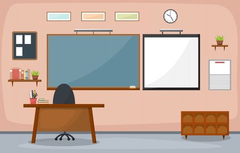 School classroom interior room blackboard furniture flat | Premium Vector School Classroom Interior, Meja Guru, Flat Furniture, Classroom Interior, Classroom Background, Education Poster Design, Modern Classroom, Background Powerpoint, Castles Interior