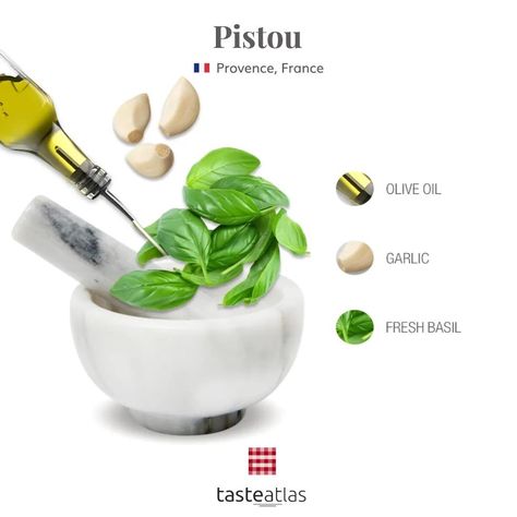 A distant cousin of Italian pesto, this classic Provençal cold sauce traditionally consists of olive oil, fresh basil, and crushed garlic. Taste Atlas, Pesto Salad Recipes, Italian Pesto, Culinary Lessons, Pasta Restaurants, Homemade Cookbook, Homemade Spice Blends, Culinary Techniques, Greek Salad Recipes