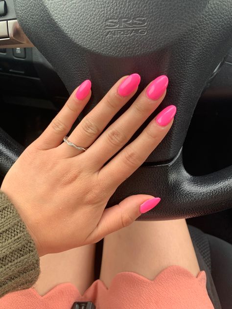 Nail Ideas Solid Colors With Design, Solid Color Nail Ideas Summer, Birthday Nails Inspiration Pink, Pink Solid Color Nails, Cute Solid Color Nails, Plain Pink Nails, Anc Nails, Plain Acrylic Nails, Acrylic Nails Almond Shape