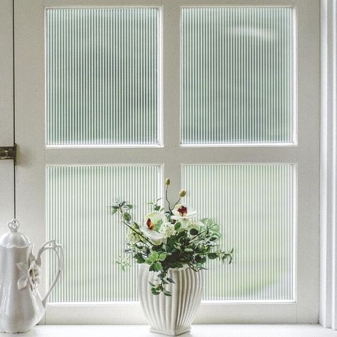 undefined Reeded Glass Window, Hang Curtains High, Transitional Window Treatments, Indoor Shutters, Window Privacy Film, Traditional Curtains, Frosted Window, Frosted Window Film, Reeded Glass