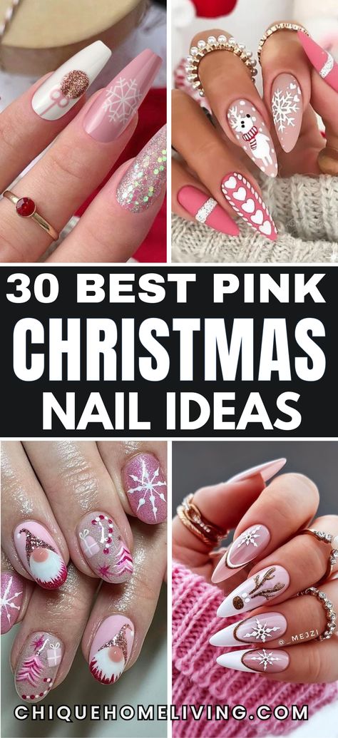 Looking to add a touch of festive fun to your holiday style? These 30 insanely cute pink Christmas nail ideas will inspire you to step outside the traditional red and green! From soft pastel pinks with glittery snowflakes to bold magenta shades with festive accents, these nail designs are perfect for those who love a playful, chic look. Pink Chrome Nails Christmas, Christmas Nails Non Traditional, Pink Sweater Christmas Nails, 2024 Christmas Nails Trend, Pastel Pink Christmas Nails, Easy Pink Christmas Nails, Pink And Grey Christmas Nails, Pink Red Green Christmas Nails, Pink Nails For Christmas