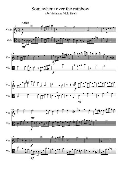 Somewhere over the rainbow (for Violin and Viola Duet) | MuseScore.com: Viola Music, Violin Teaching, Viola Sheet Music, Violin Songs, Orchestra Music, Cello Music, Violin Lessons, Flute Sheet Music, Music Nerd