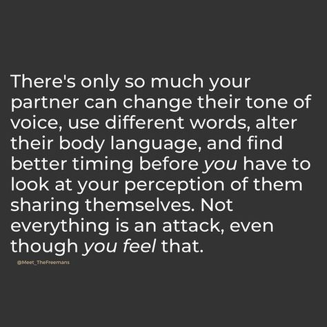 “The Couple that Coaches Couples” on Instagram: "Some partners really struggle to: •BE WITH emotion…without it making you feel bad •hear feedback as feedback, without it being an attack on your character •be receptive to hearing their needs, without it meaning you’re failing with everything else We need to be aware of our PERCEPTION in a relationship. Meaning, how do you view (and therefore respond) to certain actions, feelings, words, etc. If it keeps being about your partner PERFECTING thei Feeling Disconnected Quotes Relationships, Feeling Unheard In A Relationship, Selfish Partner, Disconnected Quote, Relationship Reminders, Life Partner Quote, Partner Quotes, Big Energy, Relationship Meaning