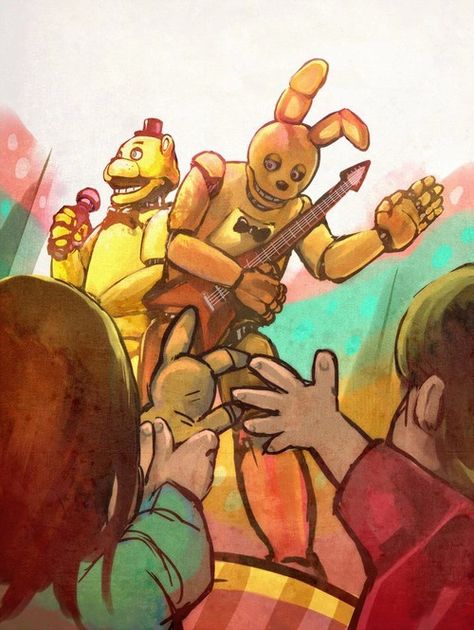 Golden Freddy and Golden Bonnie, in the past... Fnaf Spring Bonnie Fanart, Freddy And Bonnie Fanart, Spring Bonnie Fanart, Fnaf Golden Freddy, Fnaf Photos, Spring Bonnie, Golden Freddy, Knight Costume, Fnaf Sister Location