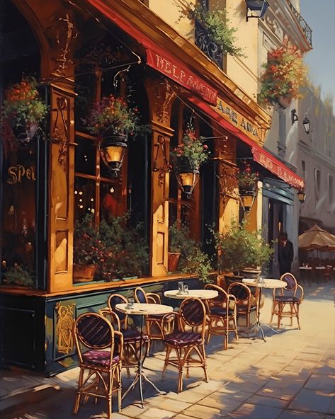 Charming Cafe Bistro on a Paris sunny day Poster by Paris Art Prints French Cafe Aesthetic, Paris Cafe Aesthetic, Bistro Art, Bloxburg City, Play Cafe, Cafe Window, Paris Bistro, Cafe Pictures, Window Poster