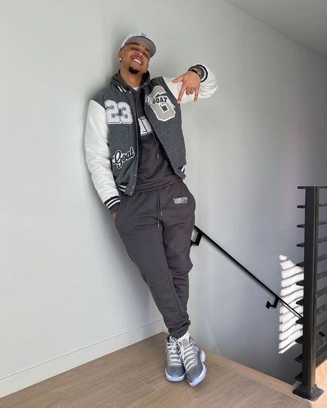 Jordan 11 Cool Grey Outfit, Grey Outfit Men, Jordan 11 Outfit Men, Jordan 11 Outfit, Sporty Outfits Men, Jordan 11 Cool Grey, Black Men Fashion Urban, Sports Fashion Men, Black Men Fashion Casual