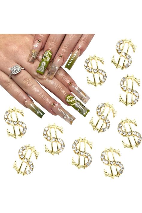 RODAKY 3D Gold Dollar Sign Nail Art Charms 10PCS Metal Alloy Dollars Nail Art Accessories With Gems and Rhinestones Luxury Money Sign Nail Crystals Jewels Accessories for Women DIY Nail Supplie (Gold) Nail Crystals, Gold Dollar, Nail Art Charms, Diy Gold, Dollar Sign, Money Sign, Crystal Nails, Women Diy, Nail Art Accessories