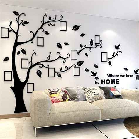 Amazon.com: Unitendo 3D Acrylic Wall Stickers Photo Frames FamilyTree Wall Decal Easy to Install &Apply DIY Photo Gallery Frame Decor Sticker Home Art Decor, Black Leaves-Left, XL.: Kitchen & Dining Family Tree Wall Decor, Photo Frame Tree, Family Tree Picture Frames, Family Tree With Pictures, Tree Decal, Wall Sticker Design, Tree Decals, Family Tree Wall Decal, Family Wall Decor