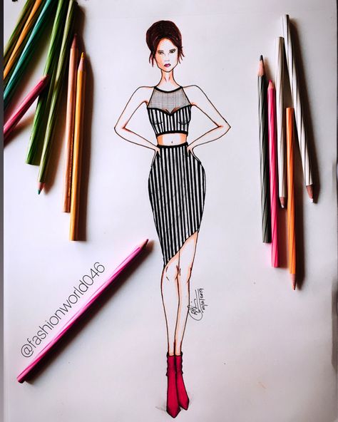 Vertical Line Dress Sketch, Lines Dresses Illustration, Asymmetrical Dress Illustration, Vertical Lines Dress Illustration, Elements Of Design Line Dress, Proportion Dress Design, Horizontal Line Dress Illustration, Line Dress Drawing, Vertical Lines Art Design