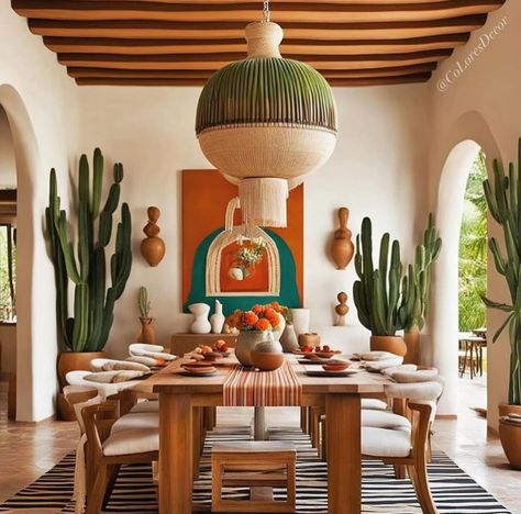 Hacienda Dining Room, Modern Mexican Hacienda, Mexican Dining Room, Modern Mexican Home, Spanish Style Kitchen, Mediterranean Dining Room, Riad Marrakech, Mexican Kitchen Decor, Spanish Home Decor